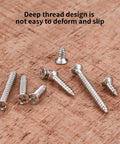 M2 Flat Head Self Tapping Screws Assortment Kit Featuring Nickel Plated Carbon Steel with deep thread design on wood.