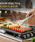 Cooking vegetables and meat on Reversible Cast Iron Grill And Griddle Pan 16.7 By 9.5 Inch Preseasoned Flat Top for double burner
