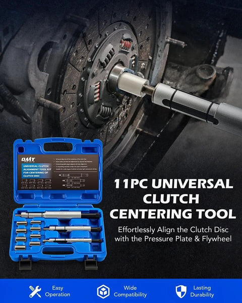 Close-up of 11 Piece Universal Clutch Alignment Tool Kit for Cars Light Trucks and SUVs in use and case opened