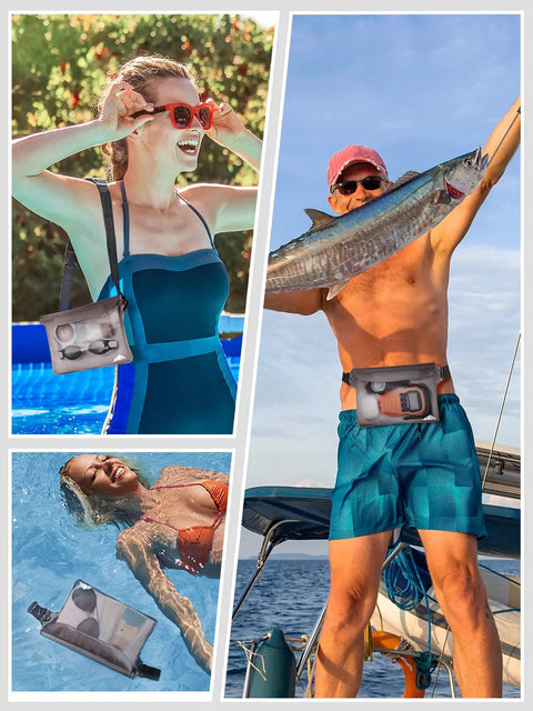 Waterproof Fanny Pack And Dry Bag Set for phone passport and wallets, worn by people swimming and fishing with waist straps