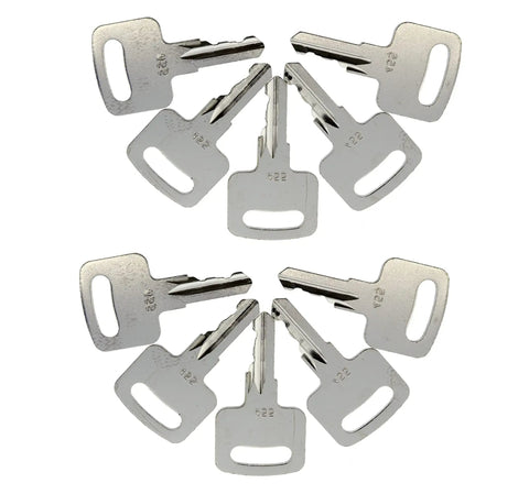 Rock Solid Upright Ignition Keys For Scissor Lifts And Boom Lifts Fit Genie Skyjack Terex Snorkel Replace Key 455 Solid Metal 10-Pack arranged in circular pattern