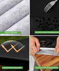 All Weather No Fuss Picnic Table Cover Set With Fitted 6 Foot Bench Covers Waterproof Tablecloth for Outdoor Camping and RV Life, solid black, showing scratch-proof surface, waterproof beads, sun protection graphic, flannel backing