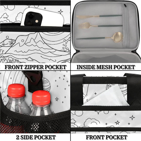 Insulated Picnic Backpack Lunch Bag For Everyday Adventures with front zipper, side pockets for snacks, and mesh pocket for utensils.
