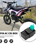 5 Pin AC CDI Box With 5 Wire Plug Kit for X15 X18 Mini Pocket Bike and Coolster 125cc ATV displayed beside a pocket bike