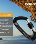 Rock Solid Locking Carabiner With Screw Gate And Keylock Nose Design crafted from 7075 aluminum alloy, CE certified, spring gate, 5600 lb load.