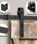 6.6 Foot Single Barn Door Hardware Kit For 36 To 40 Inch Doors with heavy duty steel sliding rail, rollers, and stoppers