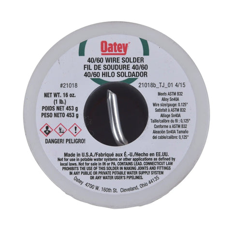 40/60 Tin Lead Wire Solder, 0.125 Inch Gauge, 1 Lb Spool for Electronics and Plumbing, product label view.