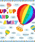 Hot Air Balloon Bulletin Board Set With 57 Pieces Including Balloons And Clouds Borders Letters And Crepe Paper Rolls Display