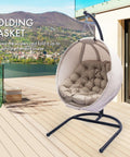 Hanging Egg Chair With Stand Cozy Indoor Outdoor Swing Seat With Plush Cushions Comfy Plush Comfort Weather Resistant Fabric Foldable Lounge For Patio Balcony Yard And Living Room Gesar Flowers Yellow