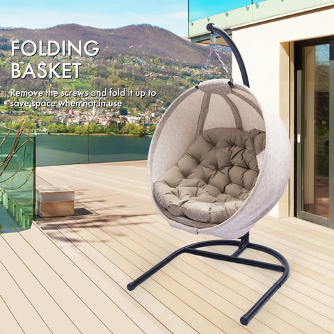 Hanging Egg Chair With Stand Cozy Indoor Outdoor Swing Seat With Plush Cushions Comfy Plush Comfort Weather Resistant Fabric Foldable Lounge For Patio Balcony Yard And Living Room Gesar Flowers Yellow