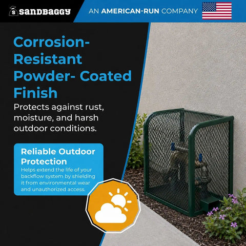 Rock Solid 24x24x12 Wall Mount Backflow Security Cage Heavy Duty Green Steel Enclosure For Outdoor Plumbing Gear protecting plumbing.