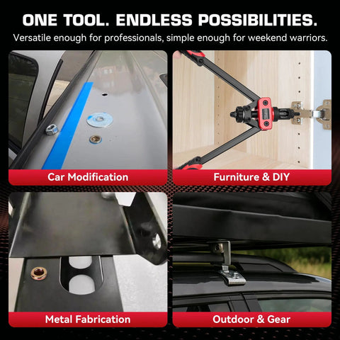 14 Inch Rivet Nut Tool Kit With 7 Mandrels And 70 Rivet Nuts Heavy Duty Nutsert Set In Rugged Carrying Case shown in various uses