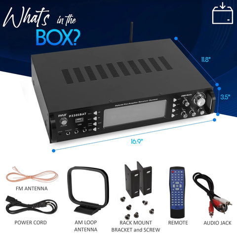 Beast Bluetooth Home Stereo Amplifier With 3000 Watts Max Power 1500 Watts RMS Multi Channel Receiver and included accessories.