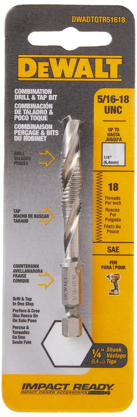 Impact Ready 5/16 Inch 18 UNC Drill Tap With 1/4 Inch Hex Shank in packaging; ideal for drilling and tapping metal.