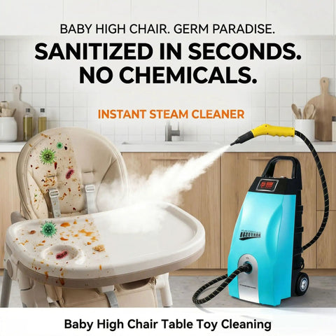 Heavy Duty Steam Cleaner With 3.5L Tank And 2500W Motor for baby high chair sanitization and food cleanup.