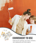 Ready To Roll Mini Paint Roller Brush Kit With Quick Swap Covers For Doors Baseboards And Window Trim Professional Wall Painting Tool That Makes Painting A Breeze, compact roller in hand during a home project.