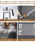 Clear Office Chair Mat For Carpeted Floors 36 By 48 Inches 0.09 Inch Thick With Non Slip Studded Bottom shown with heating instructions.