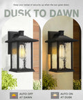 Outdoor Wall Lights 14 Inch Dusk To Dawn Exterior Wall Mount Sconce with water ripple glass on a porch