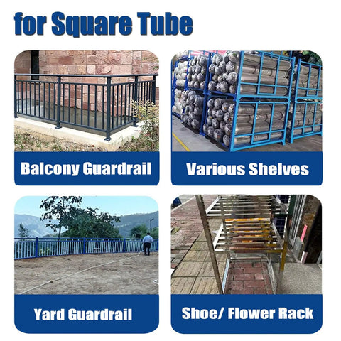 Tough As Nails 4 Way Square Tube Connectors For 1x1 1.5x1.5 And 2x2 Inch Metal Pipe 15 Piece Set displayed in balcony guardrail and yard guardrail uses.