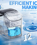 Chewable Nugget Ice Countertop Maker With One Click Operation Portable Stainless Steel Ice Machine Delivers 34 Lbs Per Day Self Cleaning Comes With Ice Scoop Great For Kitchen And Office, shown with water and ice.