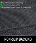 Close-up of non-slip waterproof rubber backing on oil spill mat for garage floor 7.4 by 8.4 feet, showing textured surface.