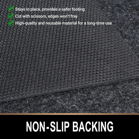 Close-up of non-slip waterproof rubber backing on oil spill mat for garage floor 7.4 by 8.4 feet, showing textured surface.
