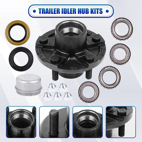 Trailer Hub Kit With 5 On 4.5 Inch Bolt Pattern For 2000 Lb Axles Includes 1 Inch And 1-1/16 Inch Straight Spindle Bearings L44643 L44649