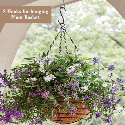 Heavy Duty 3.7 Inch S Hooks For Hanging Jeans Pans Pots Bags Towels And Plants Black Steel Fits Closet Rods Under 1 Inch Diameter Perfect Kitchen And Home Organization Space Saver supporting hanging plant basket