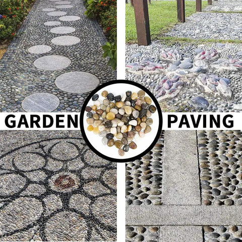 Polished River Rock Gravel Set 0.5-1.2 Inch Natural Mixed Color Pebbles used in garden path and paving designs.