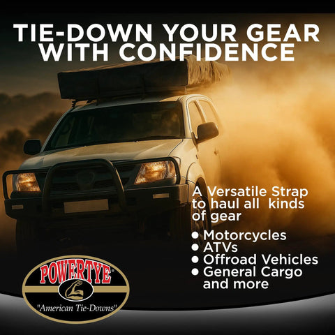 Heavy Duty Ratchet Straps 1.5 Inch By 6.5 Feet Built Tough With Triple Stitched Seams securing gear on a truck.