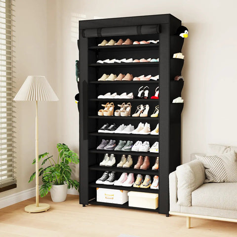 Tall Shoe Rack With Dustproof Cover And 11 Tier Floor Storage For Boots Sneakers Kicks Keeping Your Entryway Clutter Free A Total Game Changer Makes Your Daily Routine A Smooth Move And Keeps Your Space Looking Fresh All Year Long