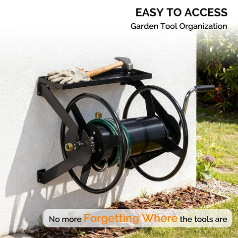 Garden Hose Reel Wall Mounted With 175 Ft Capacity For Three Quarter Inch Hose Heavy Duty Space Saving Rolling Design Metal Outdoor Use