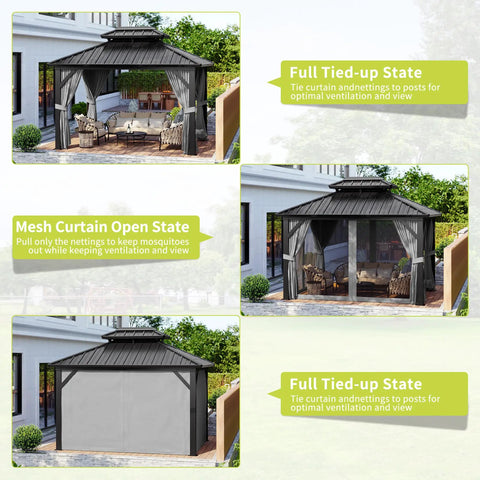 Built Tough 10 Foot By 12 Foot Aluminum Hardtop Gazebo With Double Metal Roof And All Weather Permanent Outdoor Canopy Illustrated Usage
