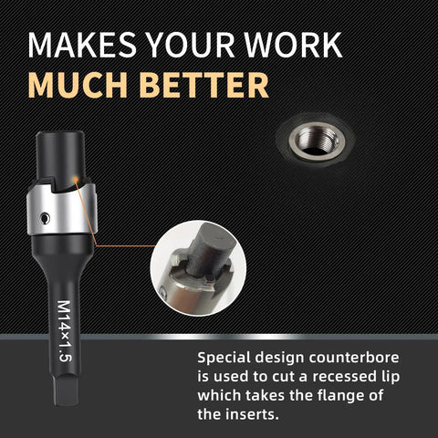 M14X1.5 Thread Repair Kit with stainless steel inserts showing special design counterbore for metal thread restoration