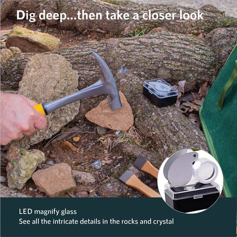 Geology Tools Kit With Musette Bag For Prospectors Includes Rock Pick Hammer Chisels Magnifying Glass And Durable Canvas Tool Bag