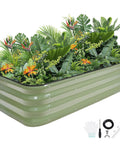 4-In-1 Adjustable Raised Garden Bed Kit With Galvanized Planter Boxes For Vegetables And Flowers, 12-Inch Tall Outdoor Metal Raised Bed with lush plants