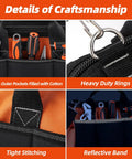 Details of craftsmanship in Heavy Duty Tool Tote Bag 14 Inch With Thick Outer Pocket Waterproof Organizer and ring details.