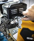 Using Quarter Inch Drive Locking Flex Head Ratchet With 60 Tooth Gear And Nine Position Push Button Lock on engine fasteners