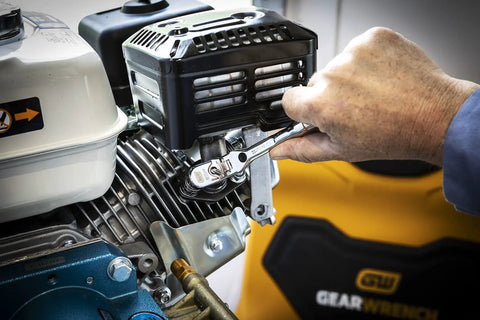 Using Quarter Inch Drive Locking Flex Head Ratchet With 60 Tooth Gear And Nine Position Push Button Lock on engine fasteners