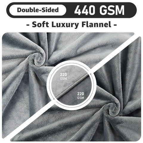 Close-up of Waterproof Reversible Flannel Bed Blanket 60x80 Twin Size, grey 440 GSM material detail showing softness.