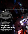 Panoramic Welding Helmet With True Color Auto Darkening Filter Three Window Design Built In Cooling Fan And LED Headlamp ANSI Z87.1 Plus Certified Ideal For Pros And DIYers, showing integrated adjustable fan in use.