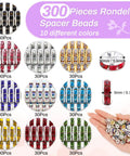 Image of a 300 Pieces Rhinestone Spacer Beads Set in 10 colors showing 10mm crystal bead spacers for jewelry projects.