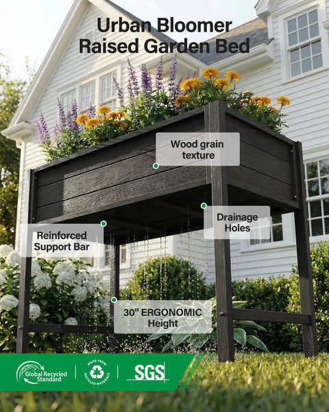 Waist-High Raised Garden Bed On Legs For Easy Upright Gardening 48X24X30 Inch Elevated Planter Box with Drainage Holes in garden