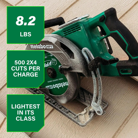 36V Cordless Circular Saw With Battery Pack Lightweight Rear Handle Design shown cutting wood, 8.2 lbs indicated