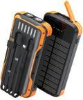 Solar Charger Power Bank 40000mAh With PD 20W Fast Charging Built In 4 Cables Dual Bright Flashlights IP67 Waterproof Outdoor