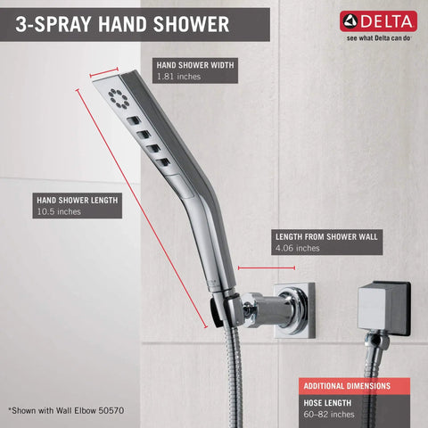 H2Okinetic Wall Mount Hand Shower With Massaging Spray And Pause Feature, Rubber Touch-Clean Spray Holes, Delta branding visible