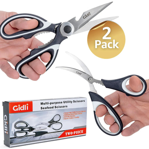 Everyday Kitchen Workhorse All Purpose Kitchen Shears And Seafood Scissors Set With Lifetime Replacement Warranty Heavy Duty Stainless Steel Cutters For Cooking Prep And Seafood Ergonomic Handles And Sharp Blades For Quick Easy Kitchen Wins. 2-pack stainless steel kitchen shears and seafood scissors set