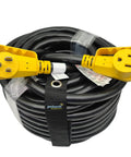 Heavy Duty Workhorse 6 Gauge 100 Ft NEMA 6 50 Extension Cord For Welders And EV Chargers, 50 Amp 3 Prong Power Cable with yellow connectors.