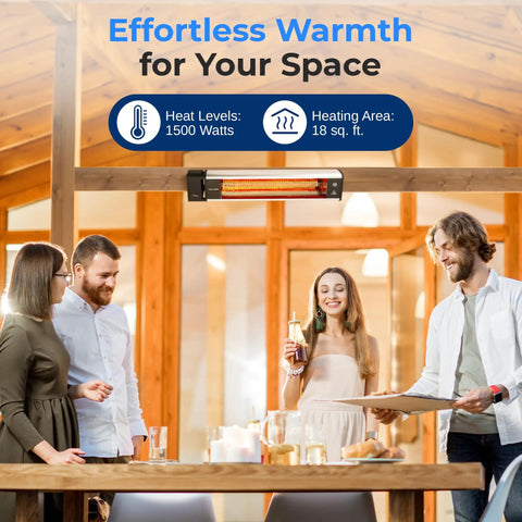 Group of people under Infrared Wall Mounted Patio Heater With Remote Control, 1500W Instant Heat, Odorless No Propane Needed, Weatherproof IP65