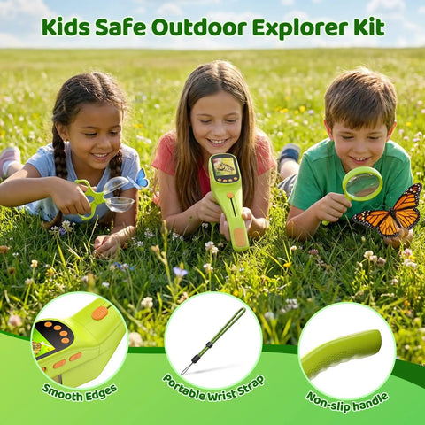 Kids Handheld Digital Microscope For Outdoor STEM Exploration With 2.4 Inch IPS Screen 500X Magnification in grass with kids
